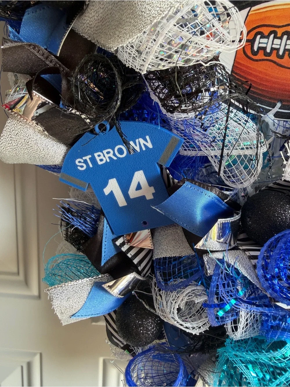 Detroit Football Themed Door Swag Wreath Handmade Hutchinson St. Brown Wright